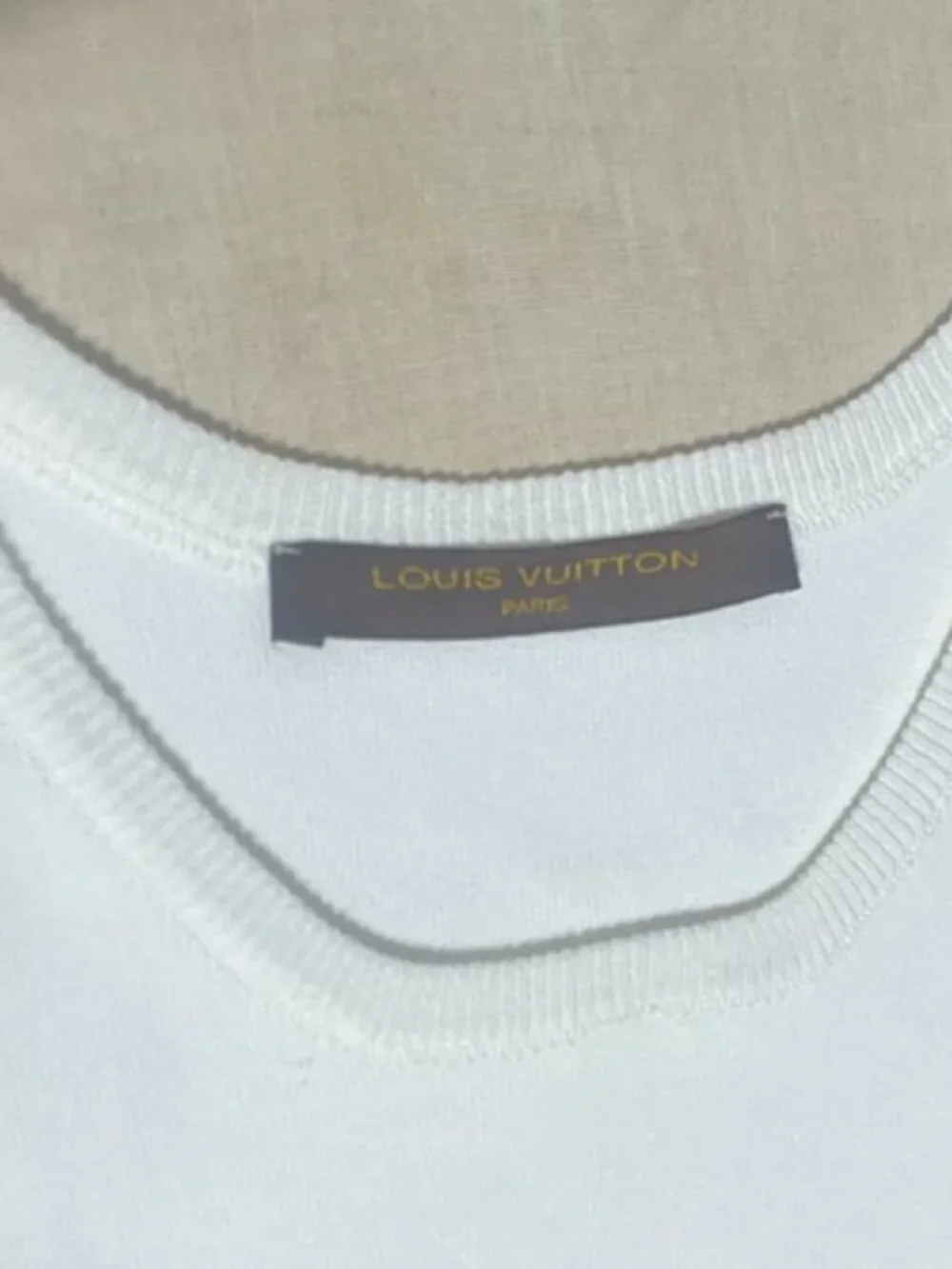 Louis Vuitton Paris White Ribbed Knit Tank Top with Yellow Logo Hem